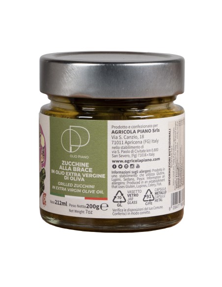 Bio Gegrillte Zucchini in Öl - Italienische Delikatesse | 212ml