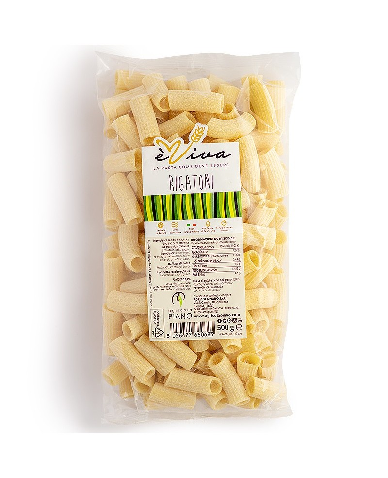 Rigatoni | Artisanal èViva Pasta, Bronze-Drawn with Re-Milled Semolina - 100% Italian Wheat with Germ Rigatoni | Artisanal èViva Pasta, Bronze-Drawn with Re-Milled Semolina - 100% Italian Wheat with Germ