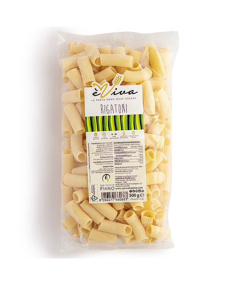 Rigatoni | Pasta Artigianale èViva, Trafilata al Bronzo con Semola Rimacinata - Grano 100% Italiano con Germe