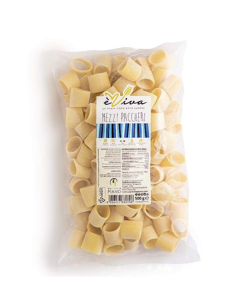 Mezzi Paccheri | Pasta èViva di Semola Rimacinata – Pasta Artigianale Trafilata al Bronzo con Grano 100% Italiano