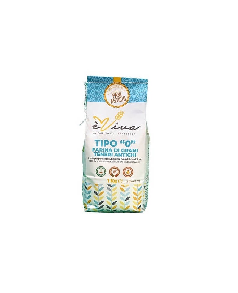 Farina di grani teneri antichi tipo 0 con germe di grano vivo 1 Kg Farina di grani teneri antichi tipo 0 con germe di grano vivo 1 Kg