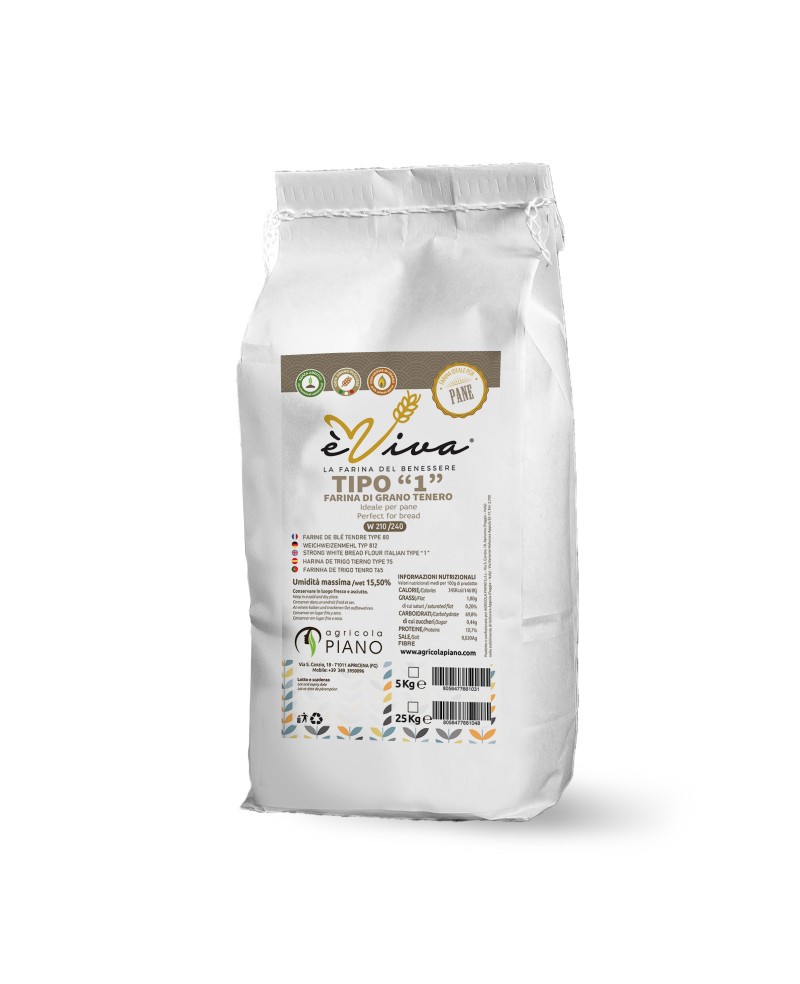 Italian Type 1 | Strong Flour/Bread Wheat Flour - Natural Italian Flour without Additives, with Wheat Germ