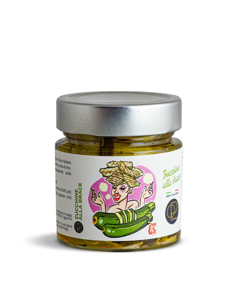 Zucchini in Oil - Italian Grilled Zucchini in EVOO, Homemade Taste, Ready-to-Use, Crunchy and Tasty 212 ml