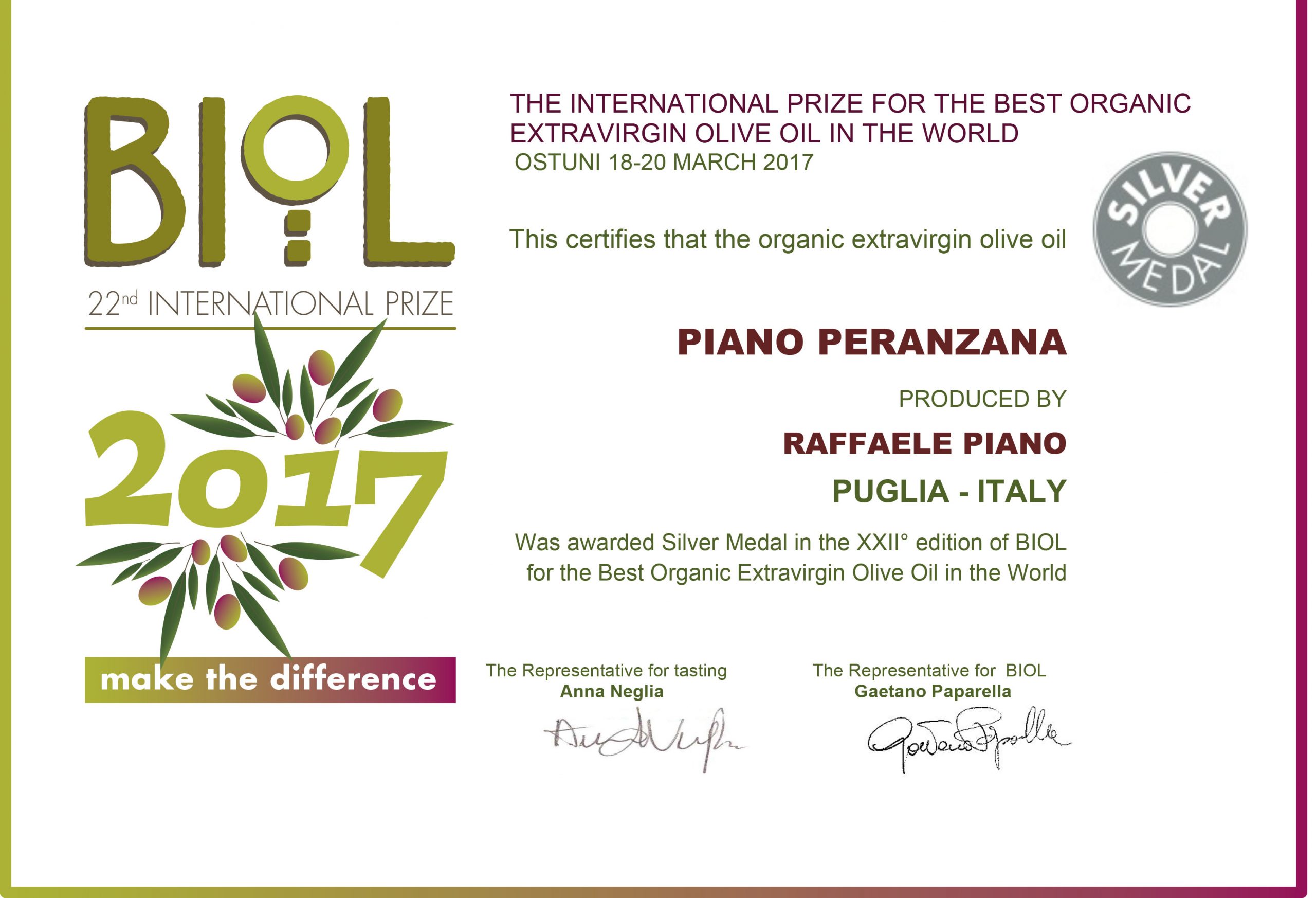 Premio Biol 2017 OLIO PIANO