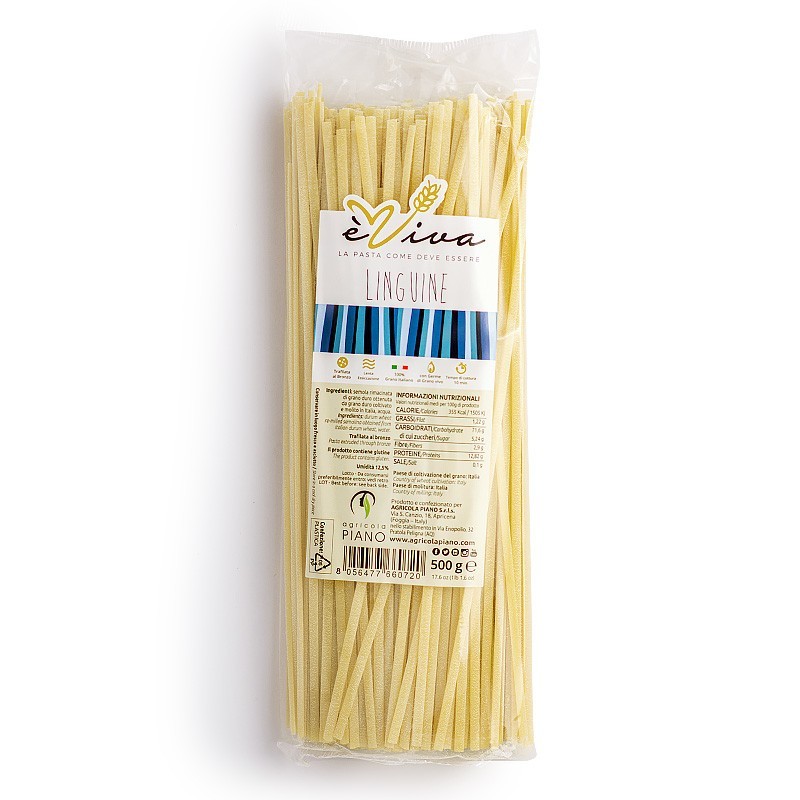 Linguine | Pâtes Artisanales Filées au Bronze 500g, Séchage Lent à Basse Température, Blé 100% Italien, Avec Germe de Blé