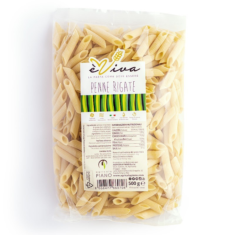 Penne Rigate | Handgemachte Bronzegezogene Pasta 500g, Langsame Trocknung bei Niedriger Temperatur, 100% Italienischer Weizen