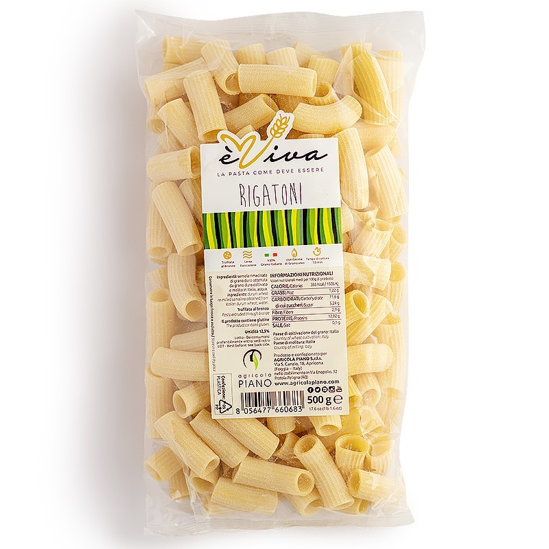Rigatoni | Pâtes Artisanales Filées au Bronze 500g, Séchage Lent à Basse Température, Blé 100% Italien, Avec Germe de Blé