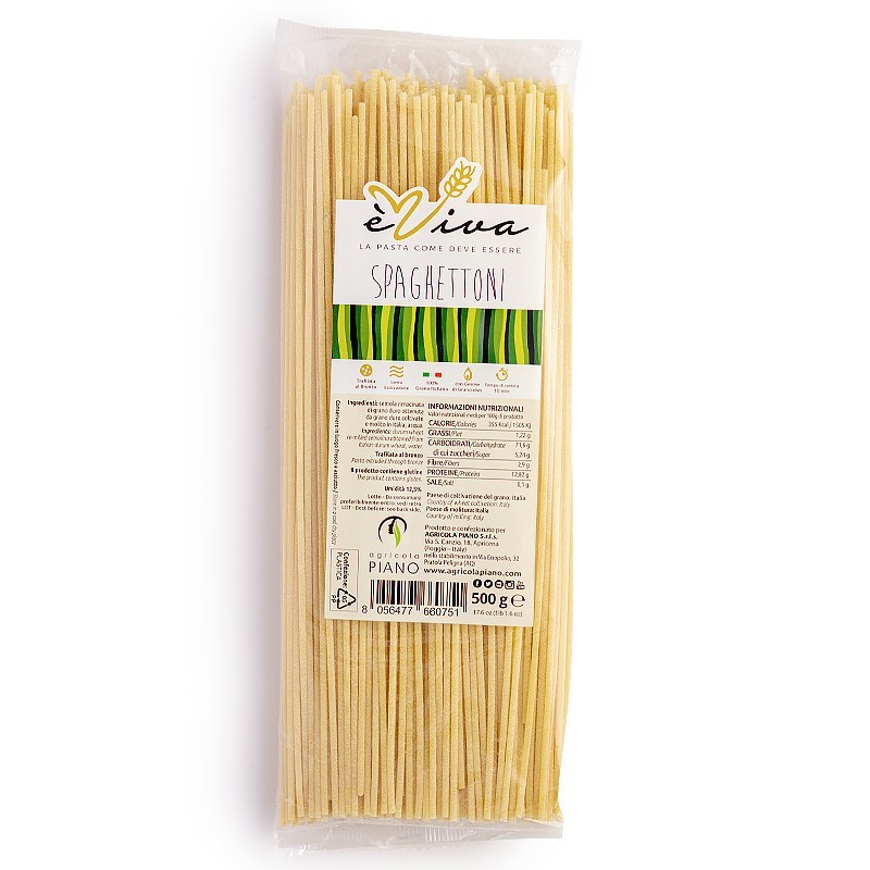 Spaghettoni | Pâtes Artisanales Filées au Bronze 500g, Séchage Lent à Basse Température, Blé 100% Italien, Avec Germe de Blé