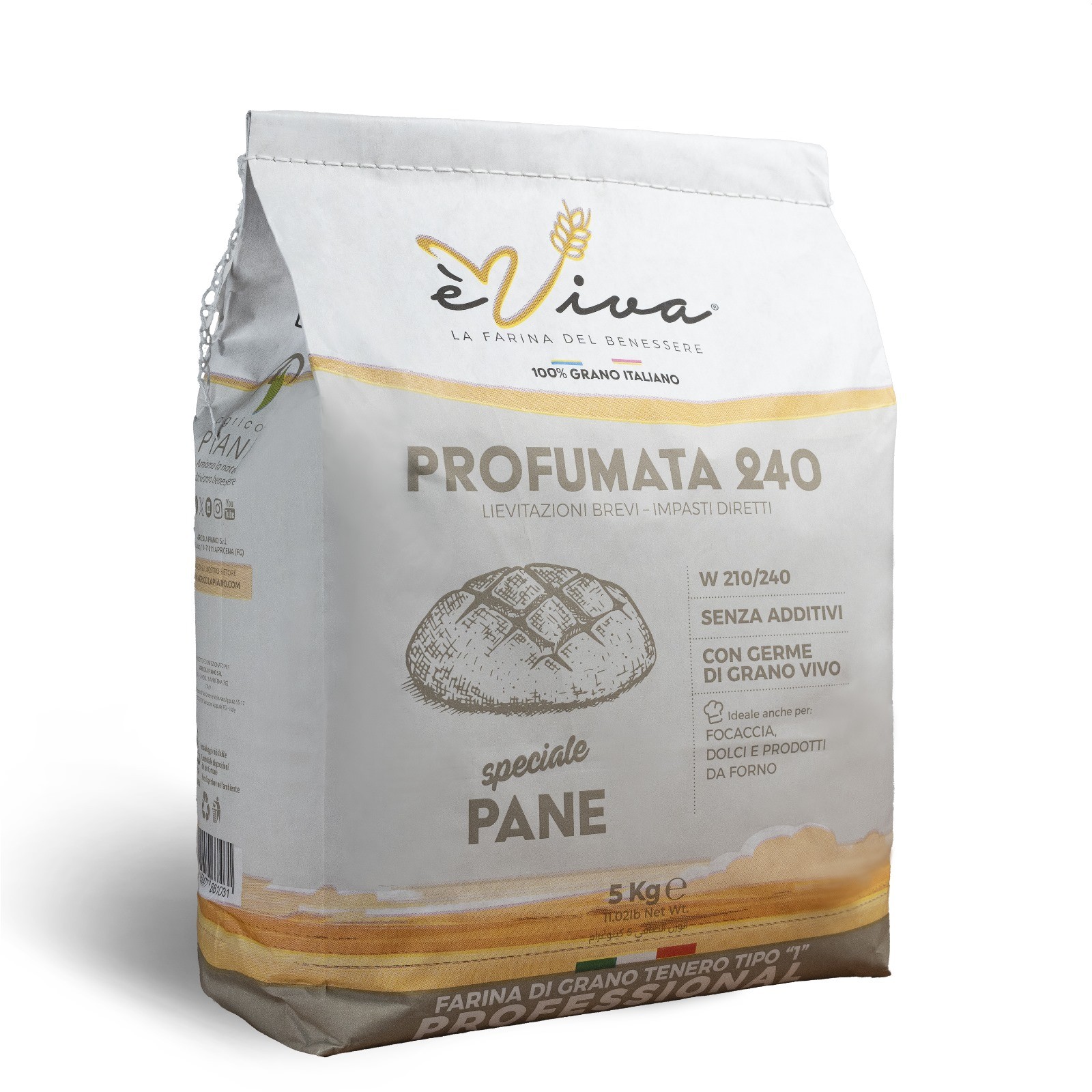 Profumata 240 | Farine de Blé Tendre Type 65, Farine pour Pain, sans pesticides, sans additifs, avec germe de Blé