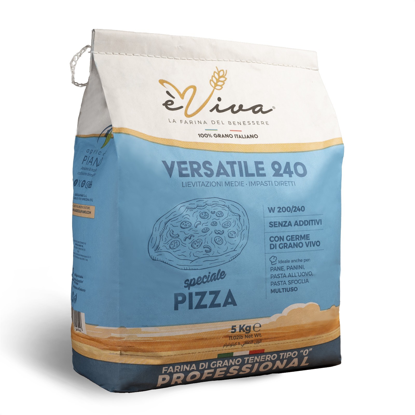 Versatile 240 |Farine de Blé Tendre italienne Type 55 pour Pizza Napolitaine, sans pesticides, sans additifs, Avec Germe