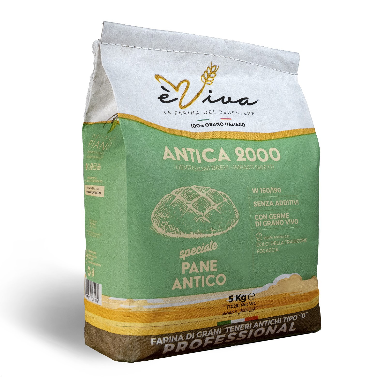 Antica 2.000 | Farine de Type 55 de Grains Tendres Anciens, Blé Italien, Sans Pesticides, Sans Additifs, Avec Germe de Blé