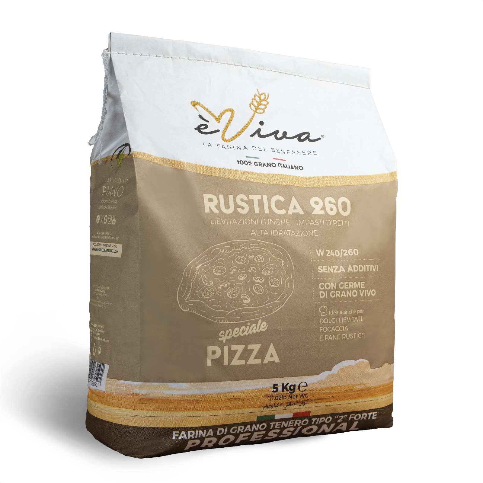 Rustica 260 | Farine de Blé Tendre Type 110 Fort, Farine pour Pizza, sans glyphosate, sans pesticides, sans additifs