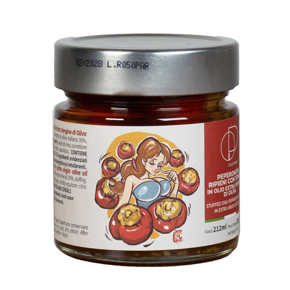Peperoncini Sott'Olio | Peperoncini ripieni con tonno in olio extravergine 212 ml, 100% Italiani, Ricetta antica, Pronte all'Uso