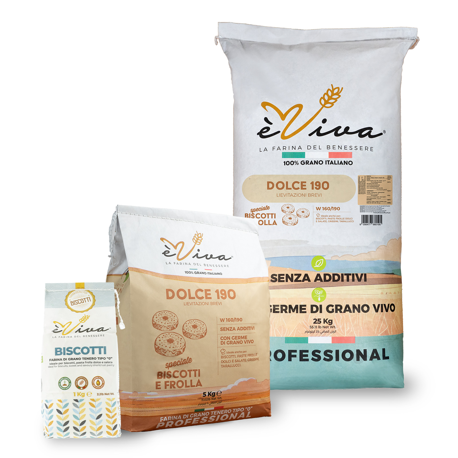 Dolce 190 | Farine de Blé Tendre Type 55, No glyphosate, Sans Pesticides, Sans Additifs, Avec Germe de Blé, idéal pour biscuits